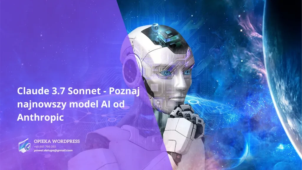 Interfejs Claude 3.7 Sonnet prezentujący dialog z użytkownikiem, z widocznym logo Anthropic i elementami wizualnymi przedstawiającymi zaawansowane możliwości AI w przystępny sposób.