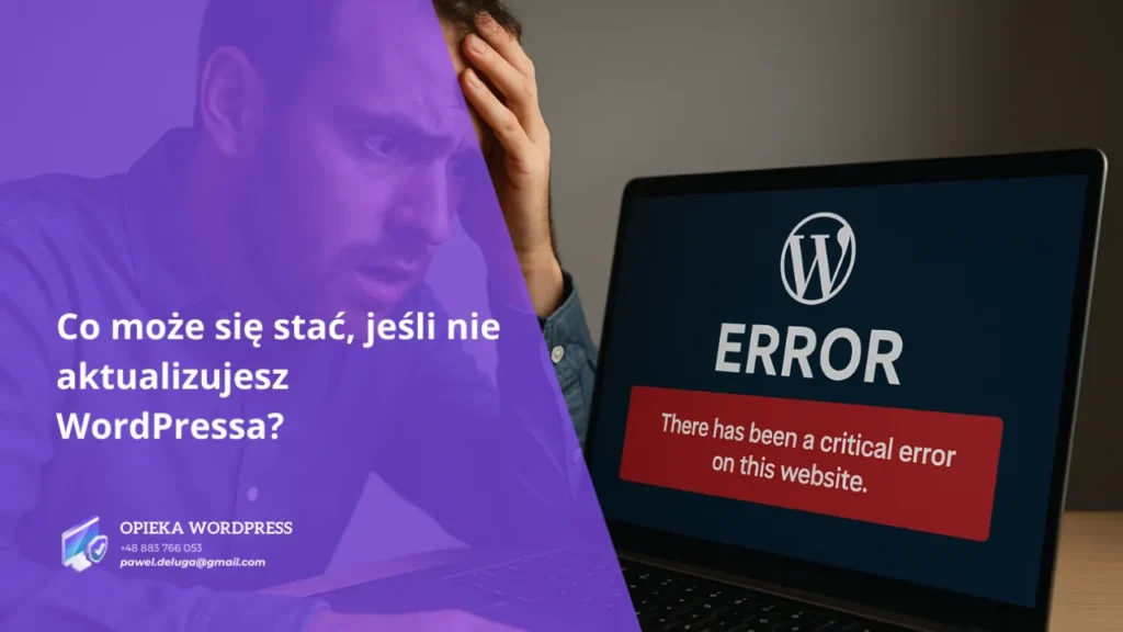Administrator WordPressa z przerażeniem patrzy na ekran z błędem
