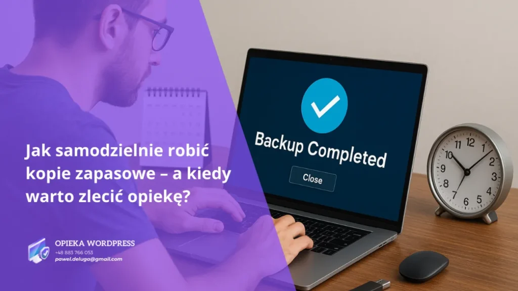 Administrator WordPress tworzący kopię zapasową na laptopie