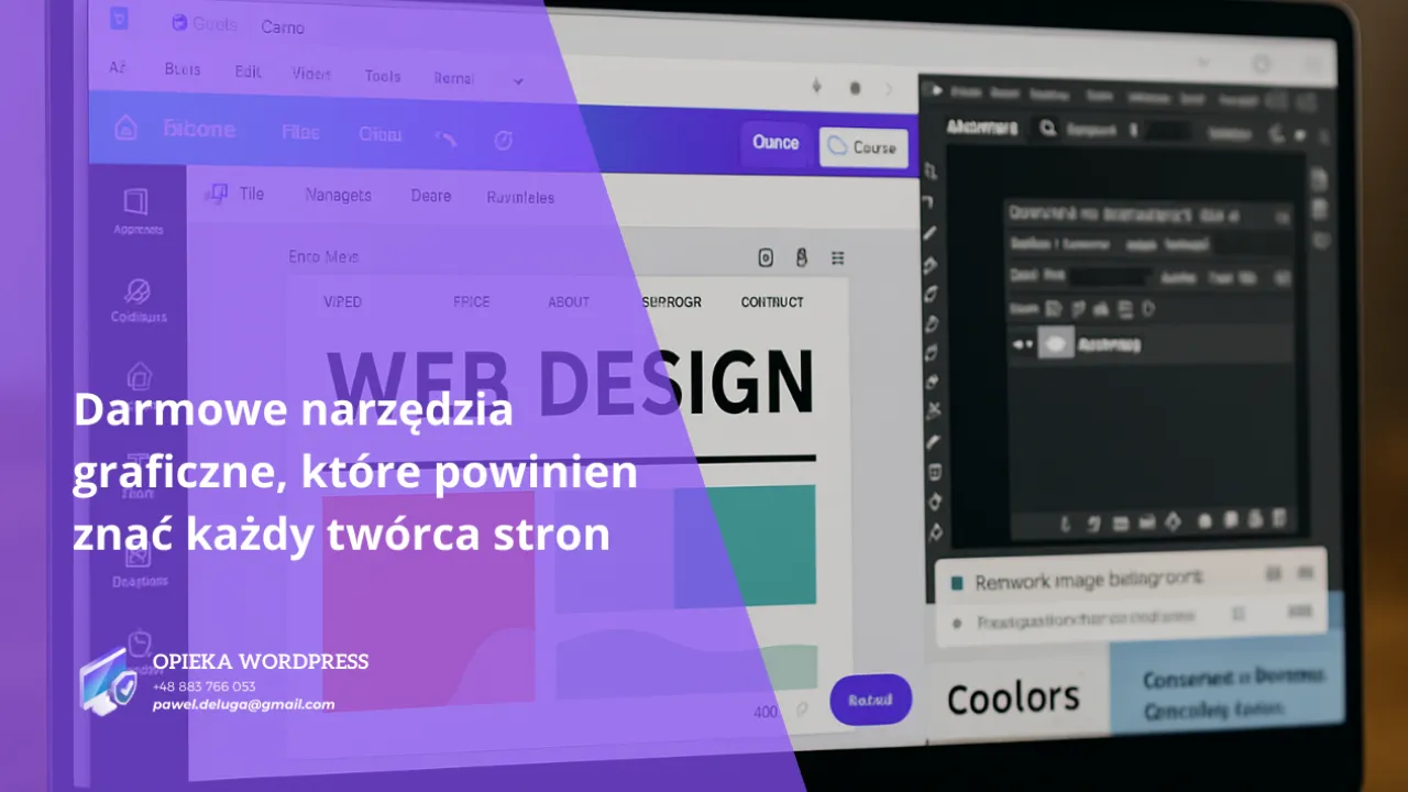 Darmowe narzędzia graficzne – ekran z edytorem graficznym i projektem strony