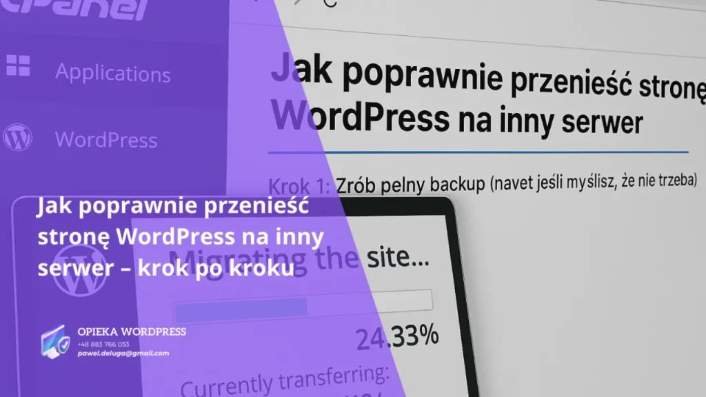 Przenoszenie strony WordPress na nowy serwer – ekran z wtyczką migracyjną