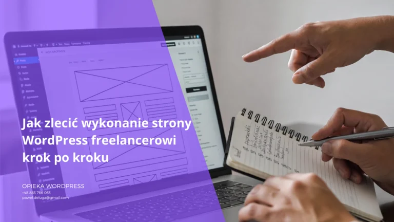 Osoba omawia z freelancerem projekt strony WordPress na laptopie przy biurku